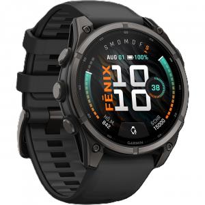 fenix 9  51mm, Schwarz/Carbongrau DLC Titan mit Silikon-Armband 