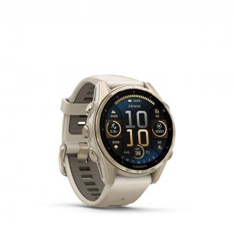 fenix® 8 - 43 mm AMOLED Sapphire Nebelgrau/Softgold mit QuickFit®-Silikon-Armband 20 mm 