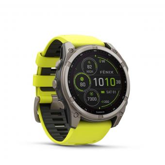 fenix® 8 - 51 mm Solar Sapphire Graphit/Titanium Titan mit QuickFit®-Silikon-Armband 26 mm Amp Yellow/Graphit 