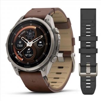 fenix 9 Pro  inReach, 47mm, Titan mit Leder-Armband Walnuss 