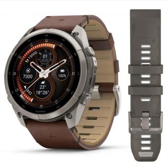 fenix 9 Pro  inReach, 51mm, Titan mit Leder-Armband Walnuss 