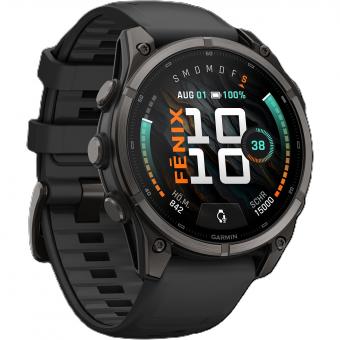 fenix 9  51mm, Schwarz/Carbongrau DLC Titan mit Silikon-Armband 