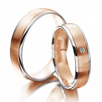 Trauringe Meister rot-weiss Damenring mit Stein | 585 Weiss-Rotgold