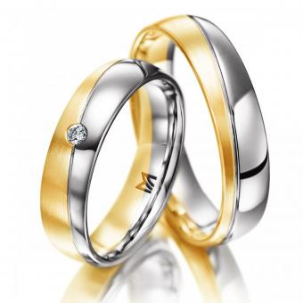 Ehering Meister bicolor Brilliant Damenring mit Stein | 585 Weiss-Gelbgold