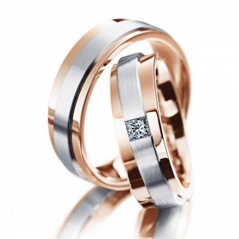 Meister Eheringe Princess-Cut Platin-Rotgold Damenring ohne Stein | 950 Platin-750 Gelbgold