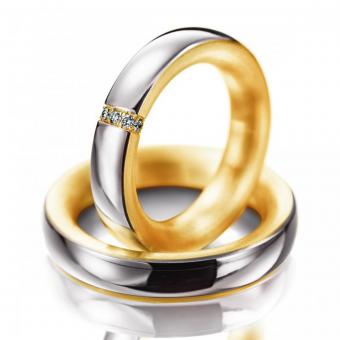 Hochzeitsringe Meister rundgefasst Damenring mit Stein | 585 Weiss-Gelbgold