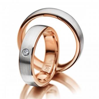 Hochzeitsringe Meister längsmattiert weiss-rot Damenring mit Stein | 750 Rotgold