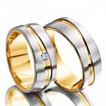 Meister Eheringe Weissgold-Rotgold Damenring mit Stein | 585 Weiss-Gelbgold