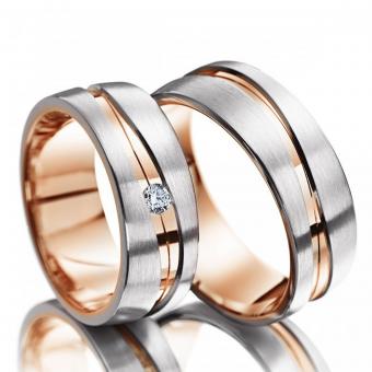 Meister Eheringe Weissgold-Rotgold Damenring mit Stein | 585 Weiss-Rotgold