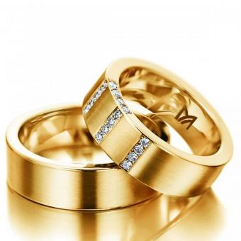 Eheringe Weissgold markant längsmattiert Damenring mit Stein | 585 Weissgold