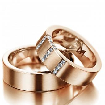 Eheringe Rotgold markant längsmattiert Damenring mit Stein | 585 Rotgold