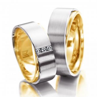 Meister Eheringe bicolor Kanalfassung Damenring mit Stein | 585 Weiss-Gelbgold