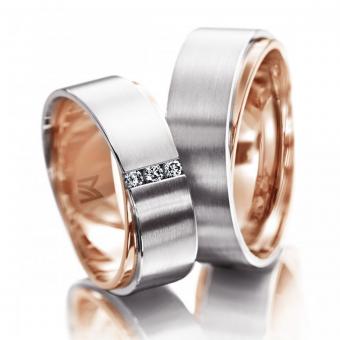 Meister Eheringe bicolor Kanalfassung Damenring mit Stein | 585 Weiss-Rotgold