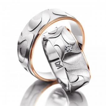 Eheringe Meister gemustert rot Damenring mit Stein | 585 Weiss-Rotgold