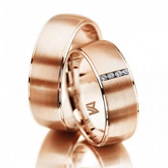 Hochzeitsringe Rotgold 4 Brillanten kanalgefasst Damenring mit Stein | 585 Rotgold