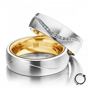 Meisterschmuck Girello Hochzeitsringe Damenring mit Stein | 950 Platin-750 Gelbgold