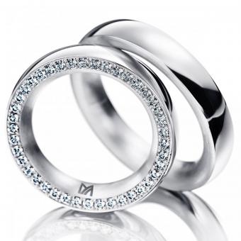 Trauring klassisch Brillanten Damenring mit Stein | 750 Weißgold