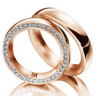 Trauring klassisch Brillanten Rot Damenring mit Stein | 585 Rotgold