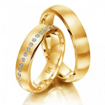 Meister Ehering diagonal Rot Damenring mit Stein | 585 Gelbgold