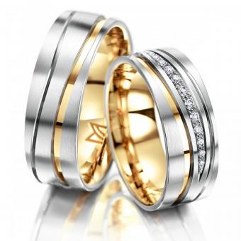 Trauringe Meister Phantastics bicolor Damenring mit Stein | 750 Weiss-Gelbgold