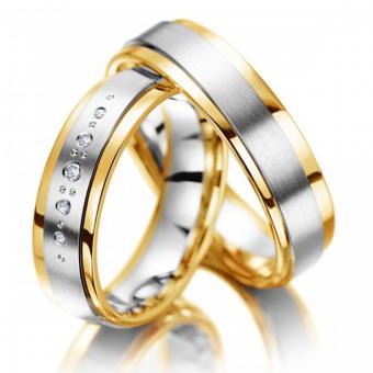 Trauringe Meister Phantastics bicolor Damenring mit Stein | 585 Weiss-Gelbgold