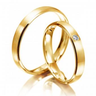 Meister Trauringe Classics straight Rotgold Damenring mit Stein | 585 Gelbgold