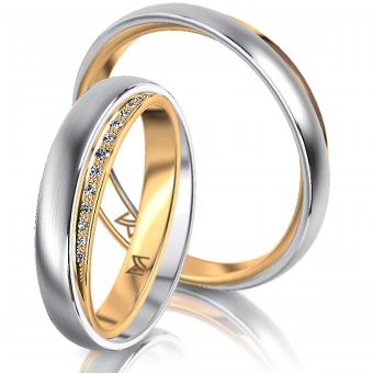 Meister Trauringe oblique band Damenring ohne Stein | 750 Weiss-Gelbgold