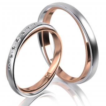 Meister Trauringe oblique band narrow Damenring mit Stein | 585 Weiss-Rotgold