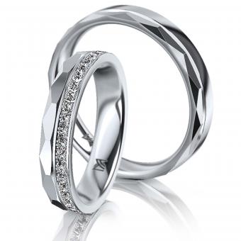 Meister Trauringe oblique band narrow Damenring mit Stein | 585 Weißgold