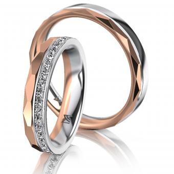 Meister Trauringe oblique band narrow Damenring mit Stein | 585 Weiss-Rotgold
