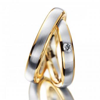 Eheringe schmal mit Brillant Damenring mit Stein | 585 Weiss-Gelbgold