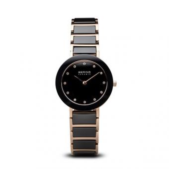 BERING Keramik Damenuhr 11429-746 Schwarz Rosé 29mm 