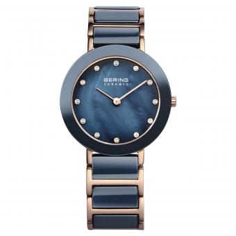 BERING Keramik Damenuhr 11429-767 Blau Rosé 29mm 