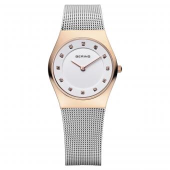 BERING Classic Damenuhr 27mm Weiß Rosé Zirkonia 11927-064 