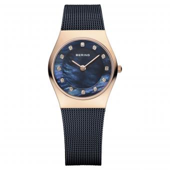 BERING Classic Damenuhr 27mm Blau Rosé Zirkonia 11927-367 