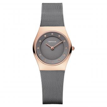 BERING Classic Damenuhr 27mm Grau Rosé Zirkonia 11927-369 