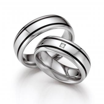 Paarringe Edelstahl-Keramik Princess Cut 